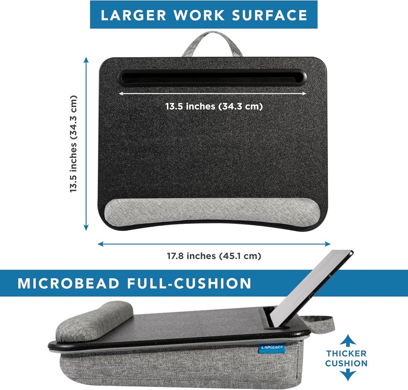 LapGear Portable Laptop Lap Desk with Pillow Cushion, Anti-Slip Strip, Tablet or Phone Storage Slot, Pen and Pencil Pocket, and Wrist Rest - Black - Fits up to 15.6 Inch Laptops - Style No. 91348 - Image 5